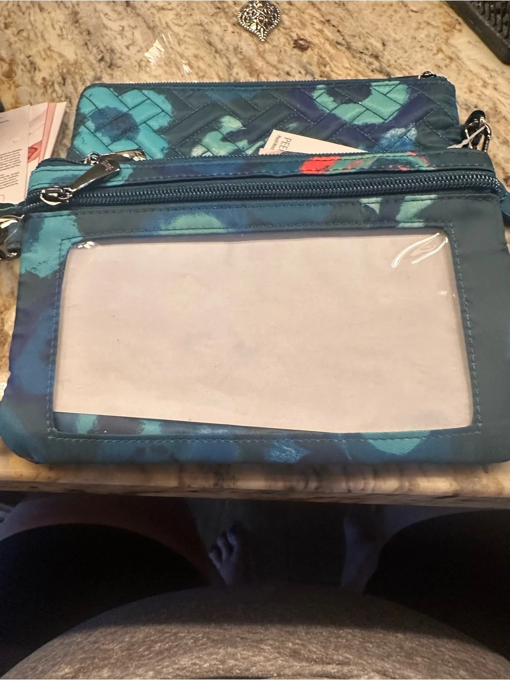 lug Quilted Wristlet Pouch in Blue, Teal & Coral